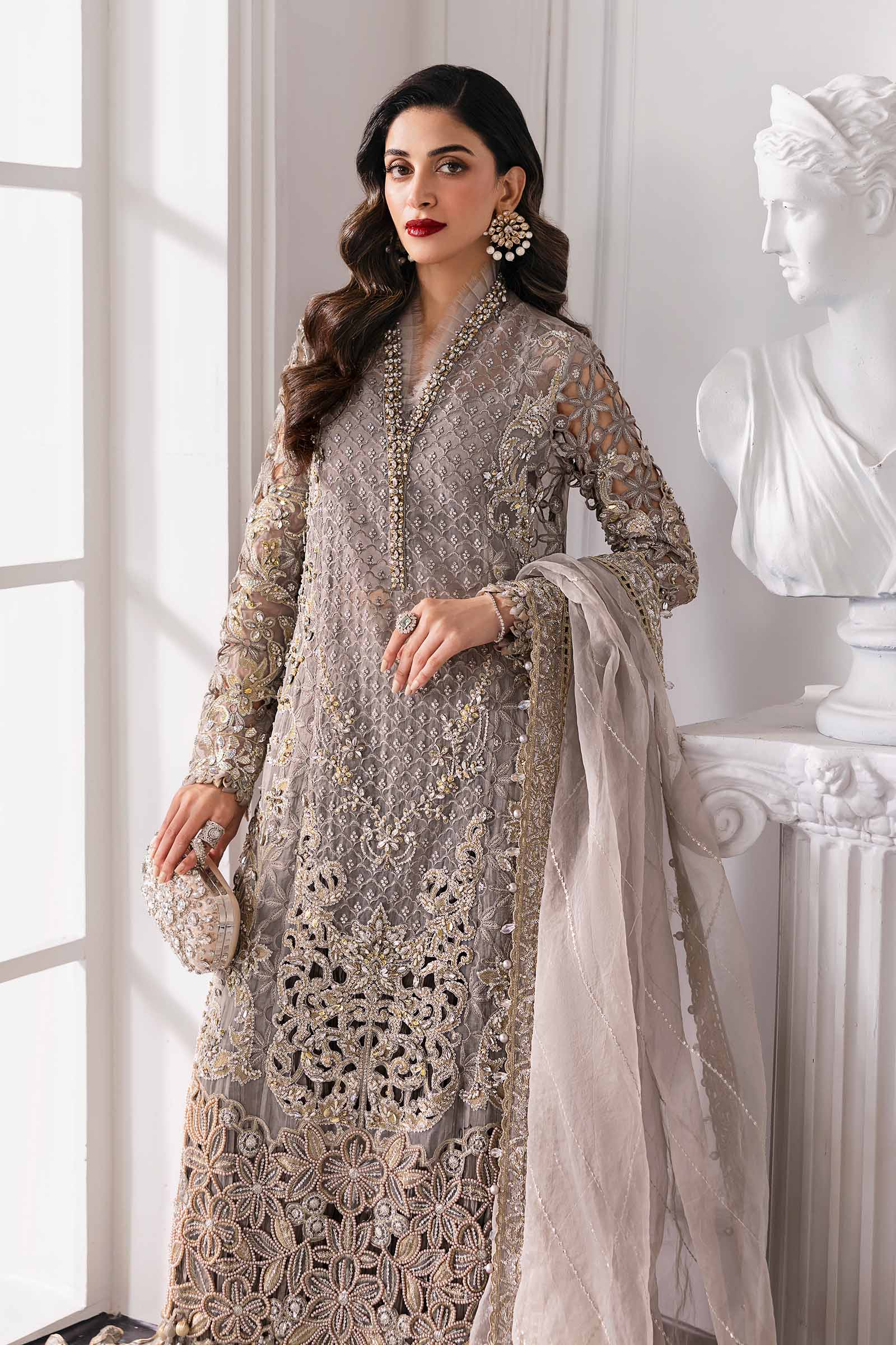 Pakistani Steel Grey Embroidered Organza 3-Piece Suit - Image 5