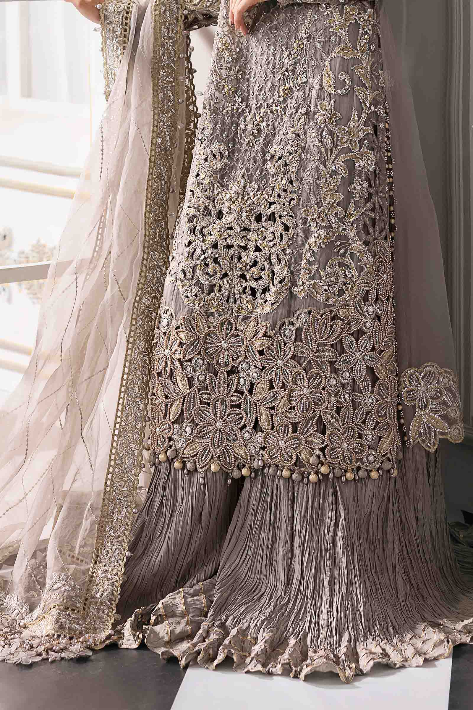 Pakistani Steel Grey Embroidered Organza 3-Piece Suit - Image 8