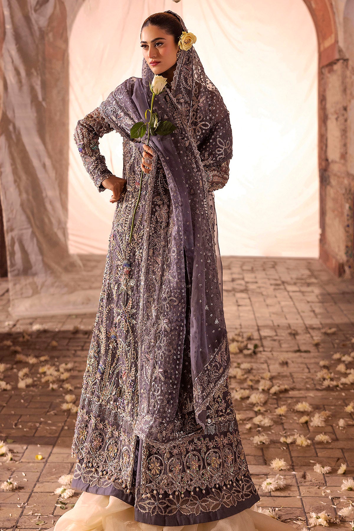 Grey Hand-Embellished Organza & Silk Jacket (3-Piece) - Image 2