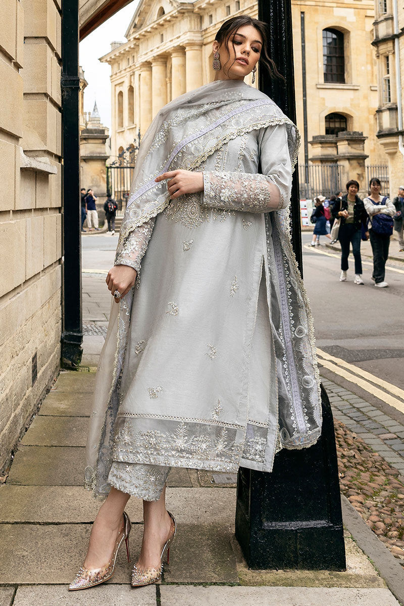 Grey Embroidered Raw Silk Salwar Kameez (3-Piece) - Image 3