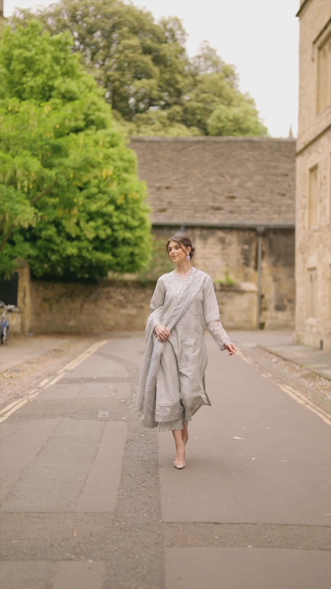 Grey Embroidered Raw Silk Salwar Kameez (3-Piece) - Image 8