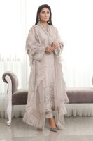 Pakistani Grey Zardozi Raw Silk & Organza A-Line Salwar Kameez (3-Piece) - Image 2