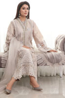 Pakistani Grey Zardozi Raw Silk & Organza A-Line Salwar Kameez (3-Piece) - Image 3
