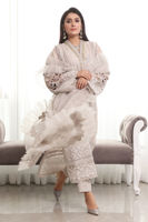 Pakistani Grey Zardozi Raw Silk & Organza A-Line Salwar Kameez (3-Piece) - Image 4