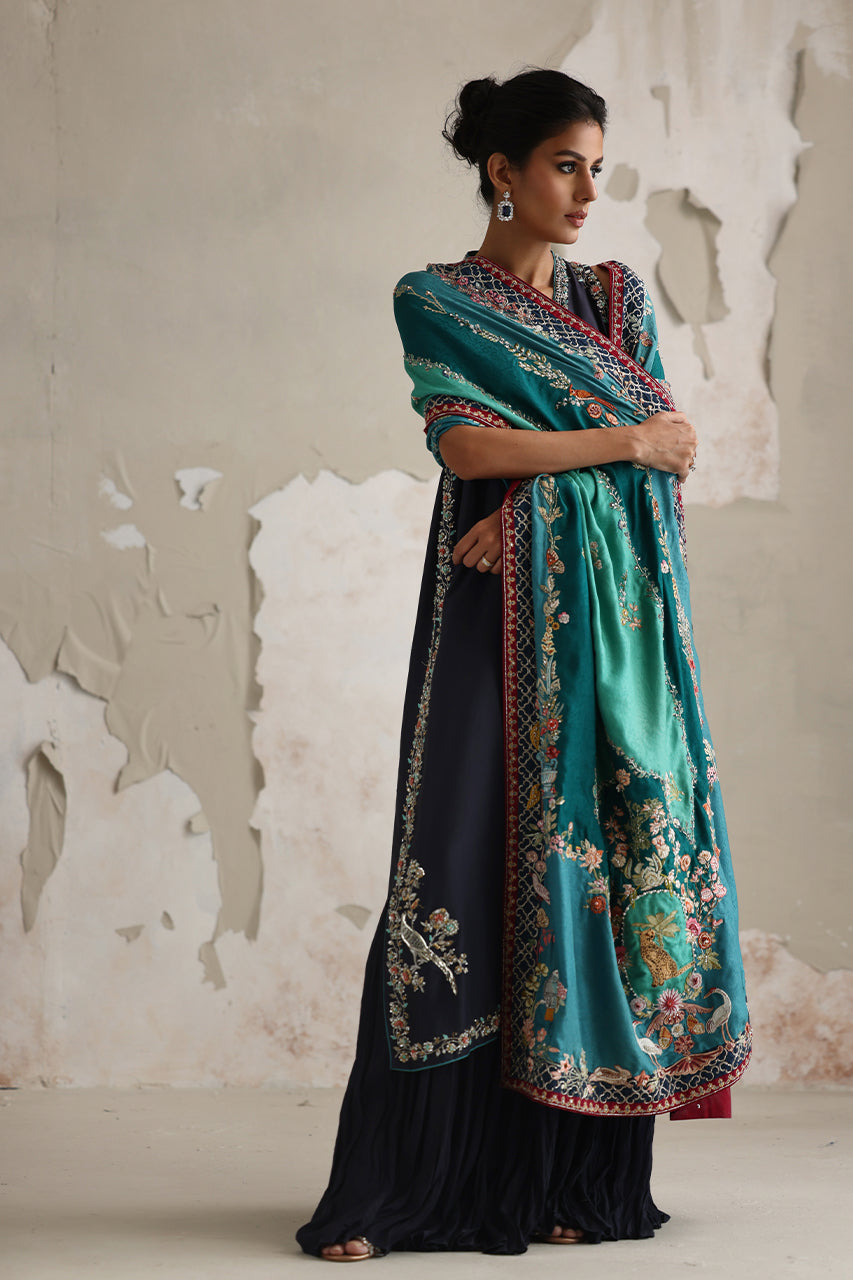 Pakistani Deep Grey Zardozi Raw Silk Kurta Set (3-Piece) - Image 6