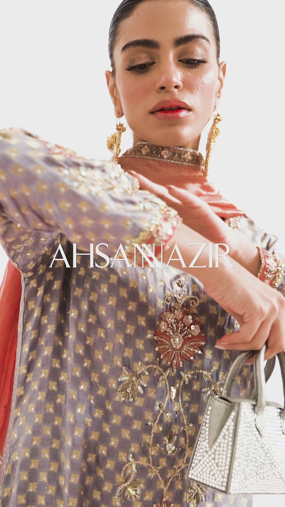 Pakistani Porpoise Grey Zardozi Silk Jamawar Salwar Kameez (3-Piece) - Image 6