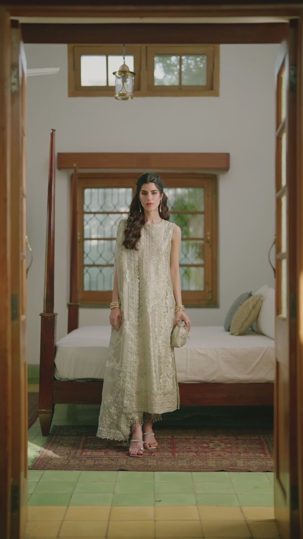 Light Stone Grey Embroidered Tissue Salwar Kameez (3-Piece) - Image 8