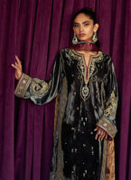 Grey Embellished Velvet Salwar Kameez (3-Piece) - Image 3