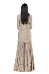 Indian Grey Mirror Work Chanderi Sharara Set (3-Piece) - Image 4