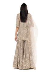 Indian Grey Mirror Work Chanderi Sharara Set (3-Piece) - Image 5