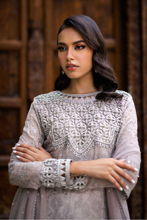 Pakistani Grey Embroidered Chiffon Sharara Set (3-Piece) - Image 3