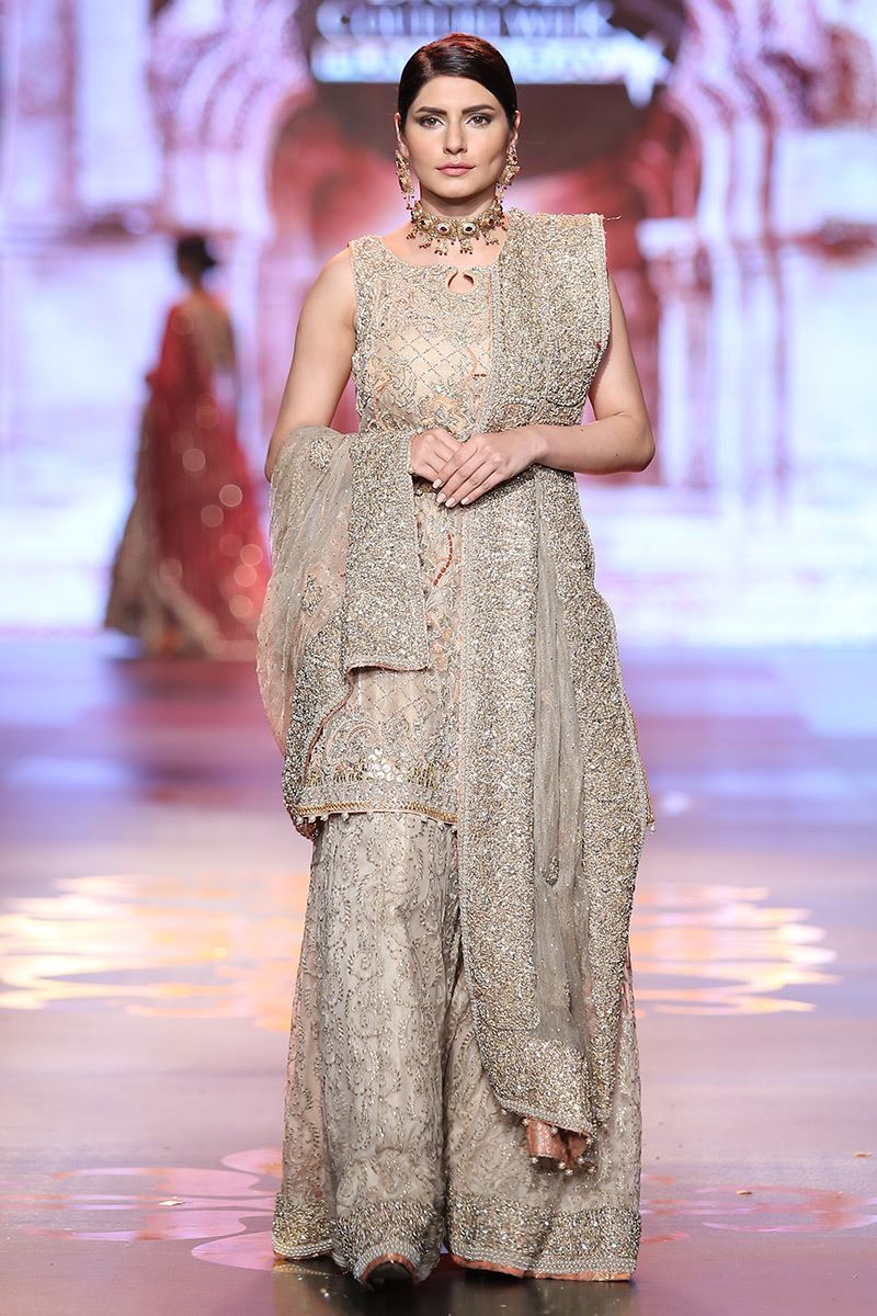 Grey Kora Dabka Resham Embellished Sharara (3-Piece) - Image 1