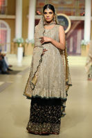 Pakistani Grey Embroidered Heavy Net Bridal Trail Gown (3-Piece) - Image 2