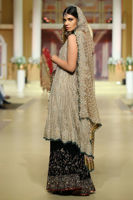 Pakistani Grey Embroidered Heavy Net Bridal Trail Gown (3-Piece) - Image 3