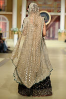 Pakistani Grey Embroidered Heavy Net Bridal Trail Gown (3-Piece) - Image 4
