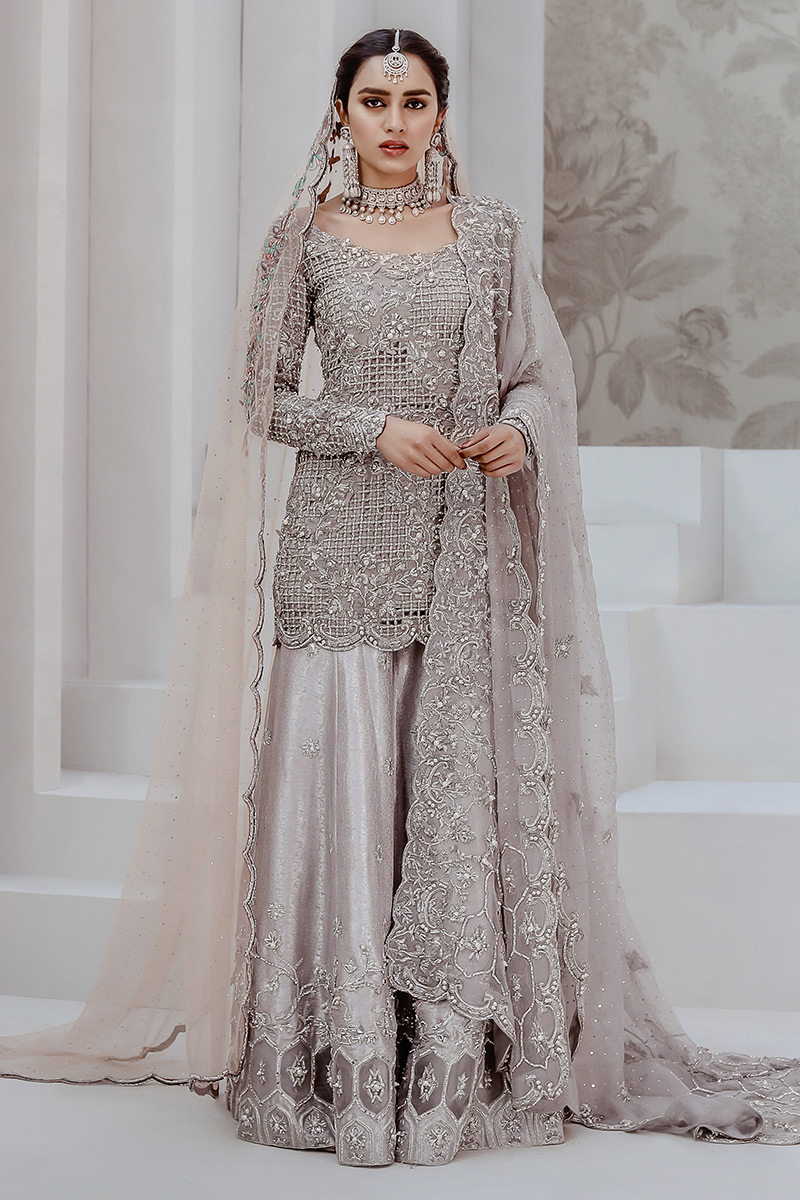 Grey Swarovski & Pearl Jamawar Sharara (3-Piece) - Image 1