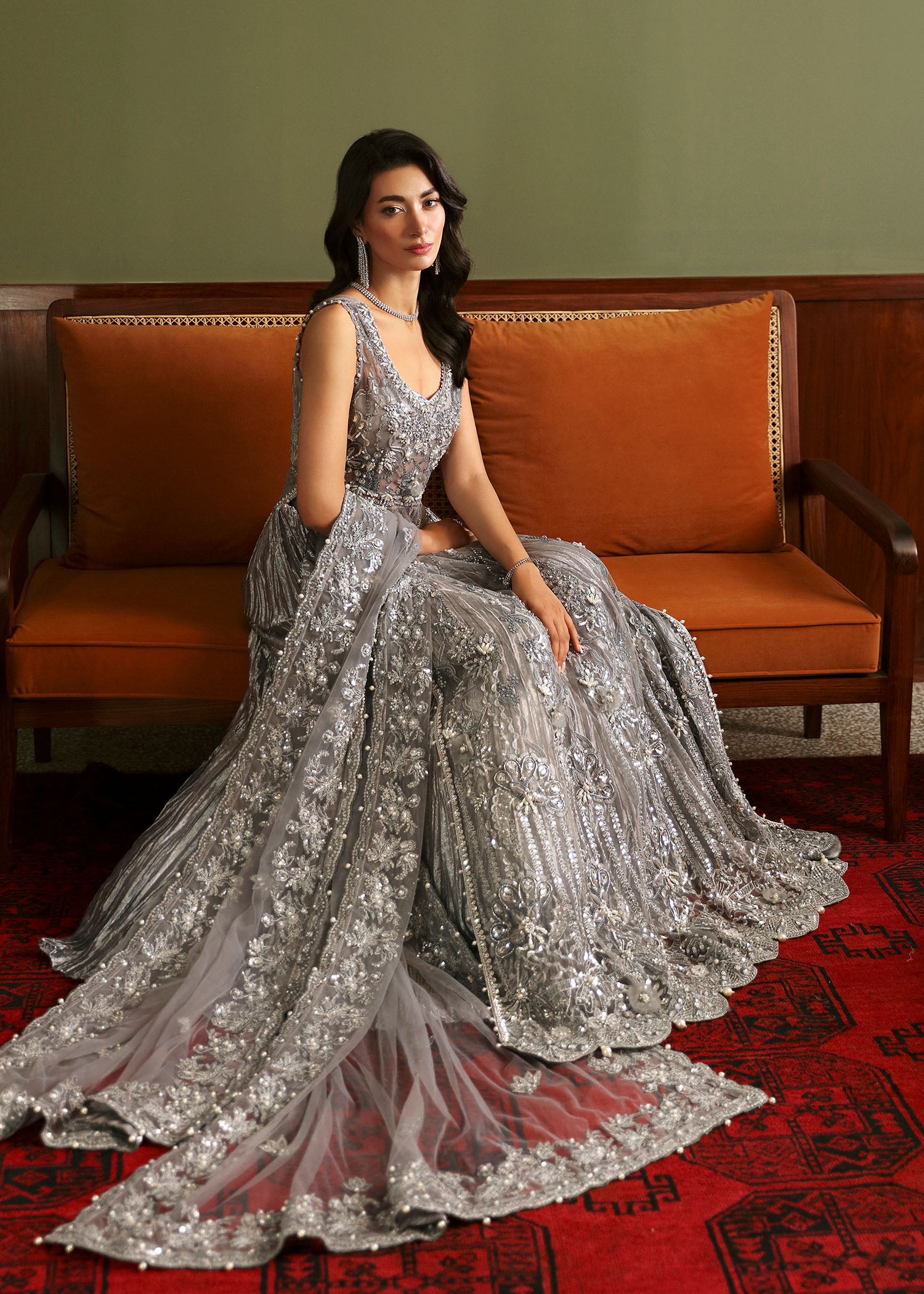 Smokey Grey Embellished Net & Tissue Sharara (3-Piece) - Image 5
