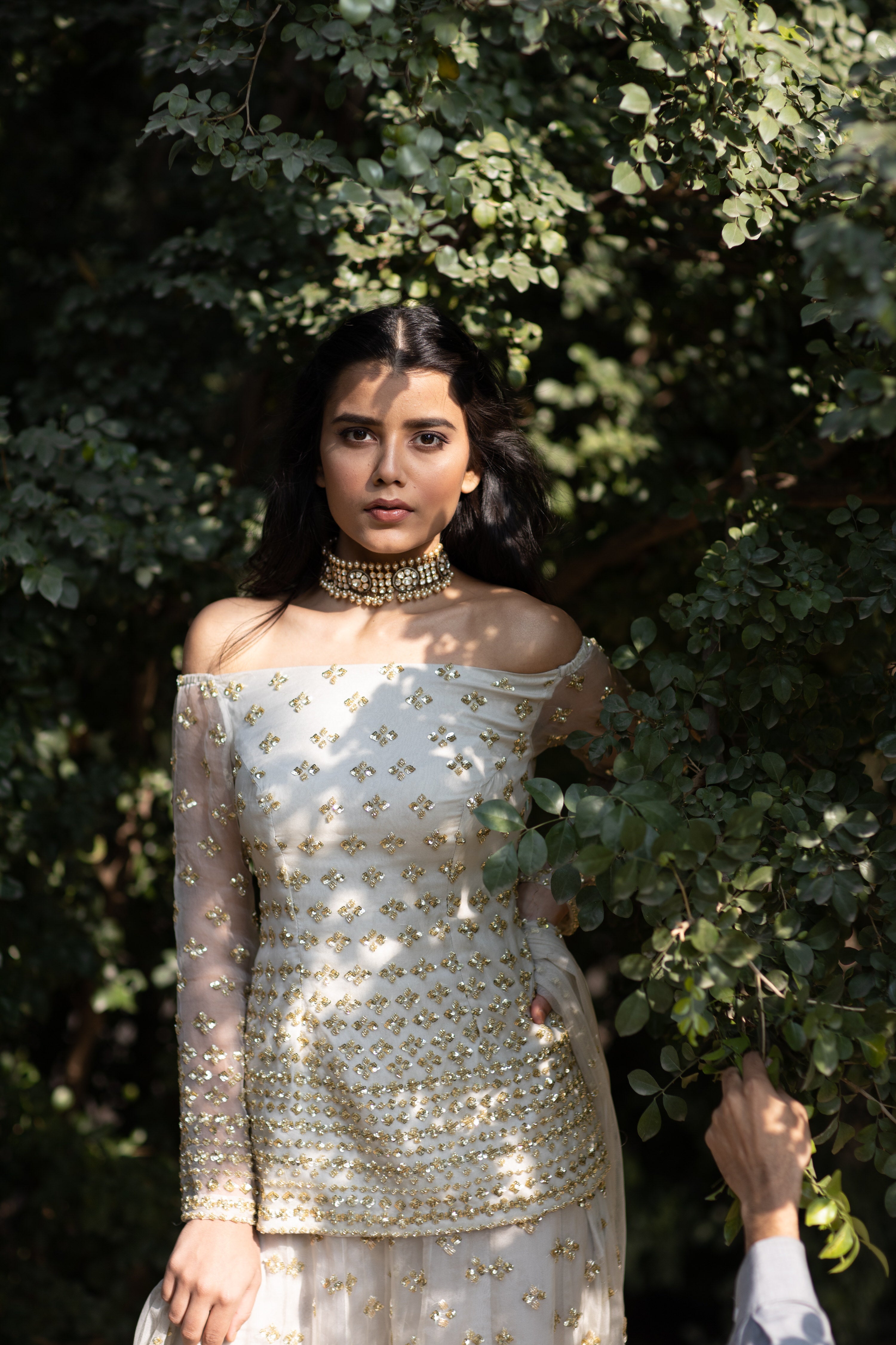 Powder Grey Embellished Organza Sharara Set (3-Piece) - Image 5