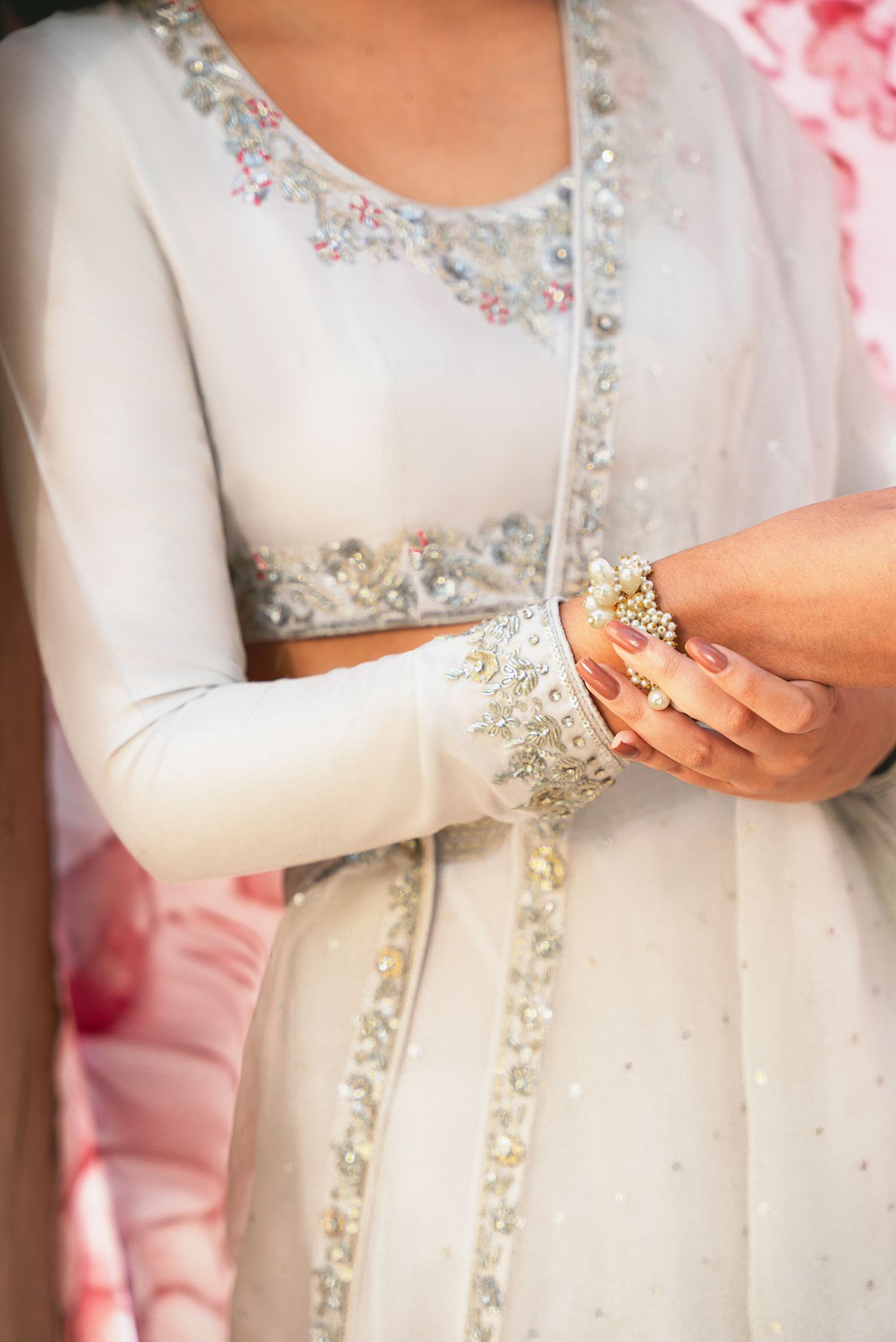 Soft Grey Embroidered Sharara Set (3-Piece) - Image 2