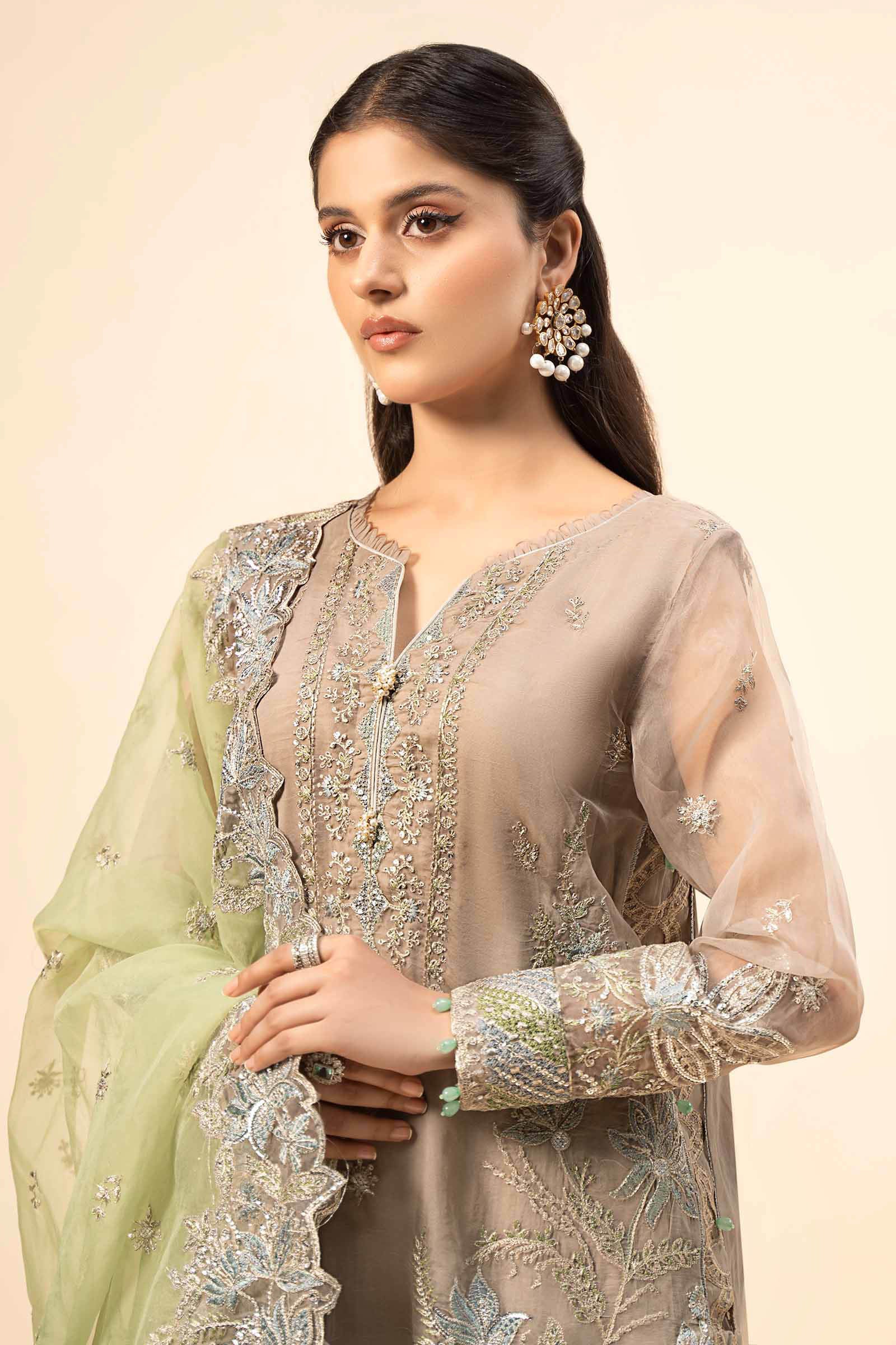 Grey Embroidered Organza Sharara Set (3-Piece) - Image 2