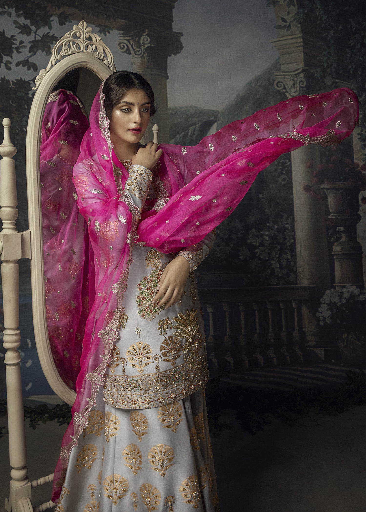 Grey Embroidered Raw Silk Sharara (3-Piece) - Image 2