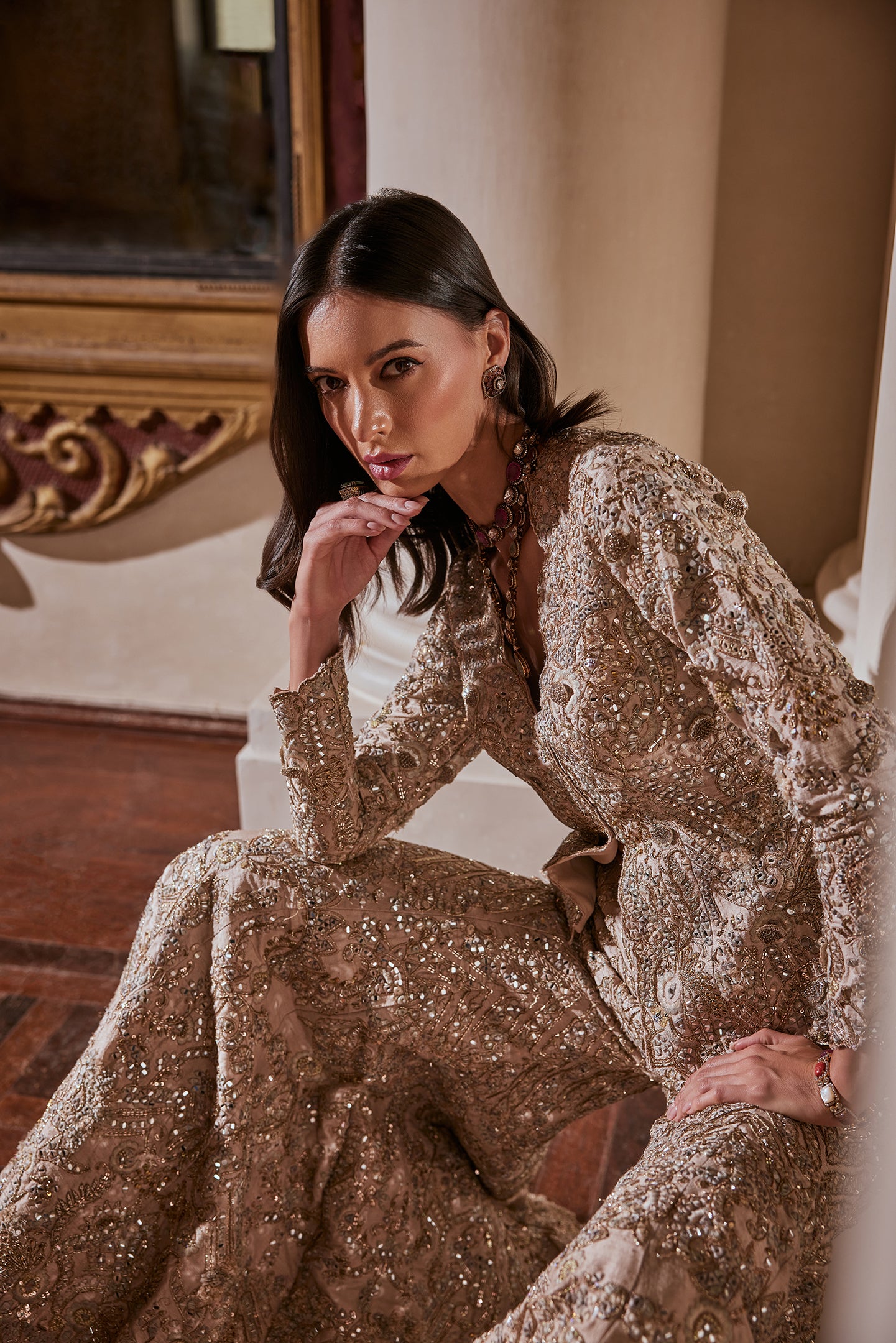 Indian Grey Zardosi Raw Silk Jacket Sharara (2-Piece) - Image 4