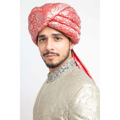 Ash Grey Zardozi Embroidered Brocade Silk Sherwani (4-Piece) - Image 3