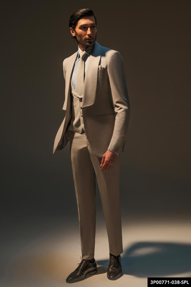 Light Grey Tailored Wool-Blend Groom Suit (3-Piece) - Image 1