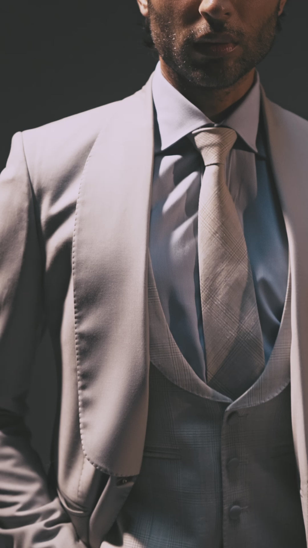 Light Grey Tailored Wool-Blend Groom Suit (3-Piece) - Image 4