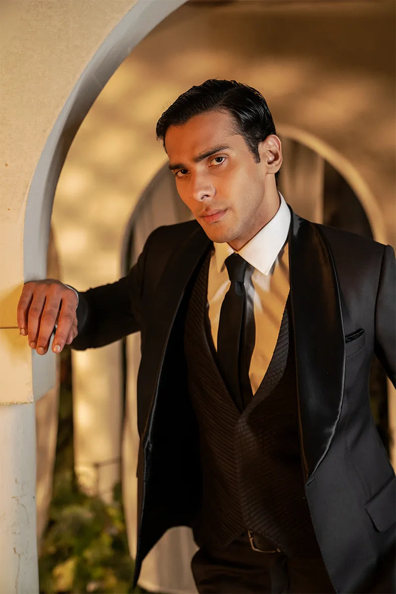 Charcoal Grey Satin Shawl Lapel 3-Piece Tuxedo - Image 3