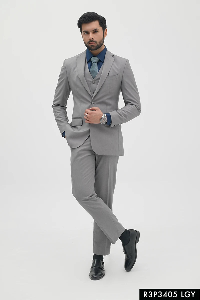 Light Grey Suiting Fabric Three-Piece Groom Suit (3-Piece) - Image 1