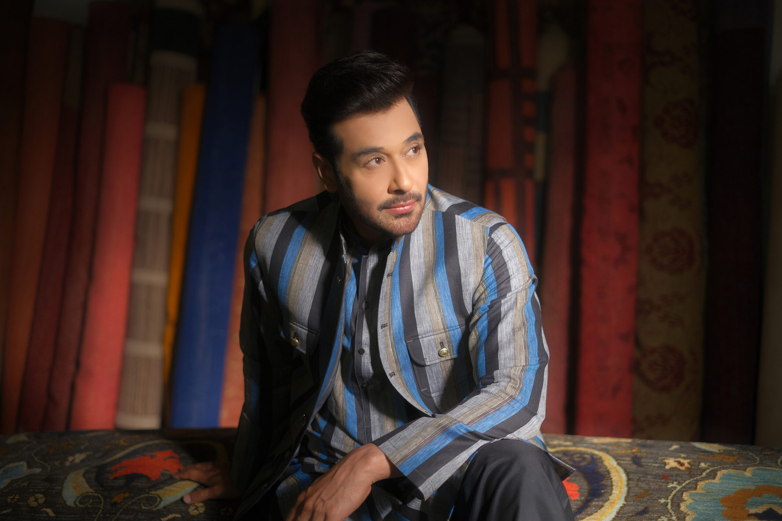 Grey and Blue Striped Suiting Waistcoat (2-Piece) - Image 2