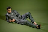 Charcoal Grey Embroidered Cotton Net Kurta (2-Piece) - Image 4