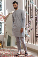 Grey Embroidered Cotton Kurta with Pajama (2-Piece) - Image 13
