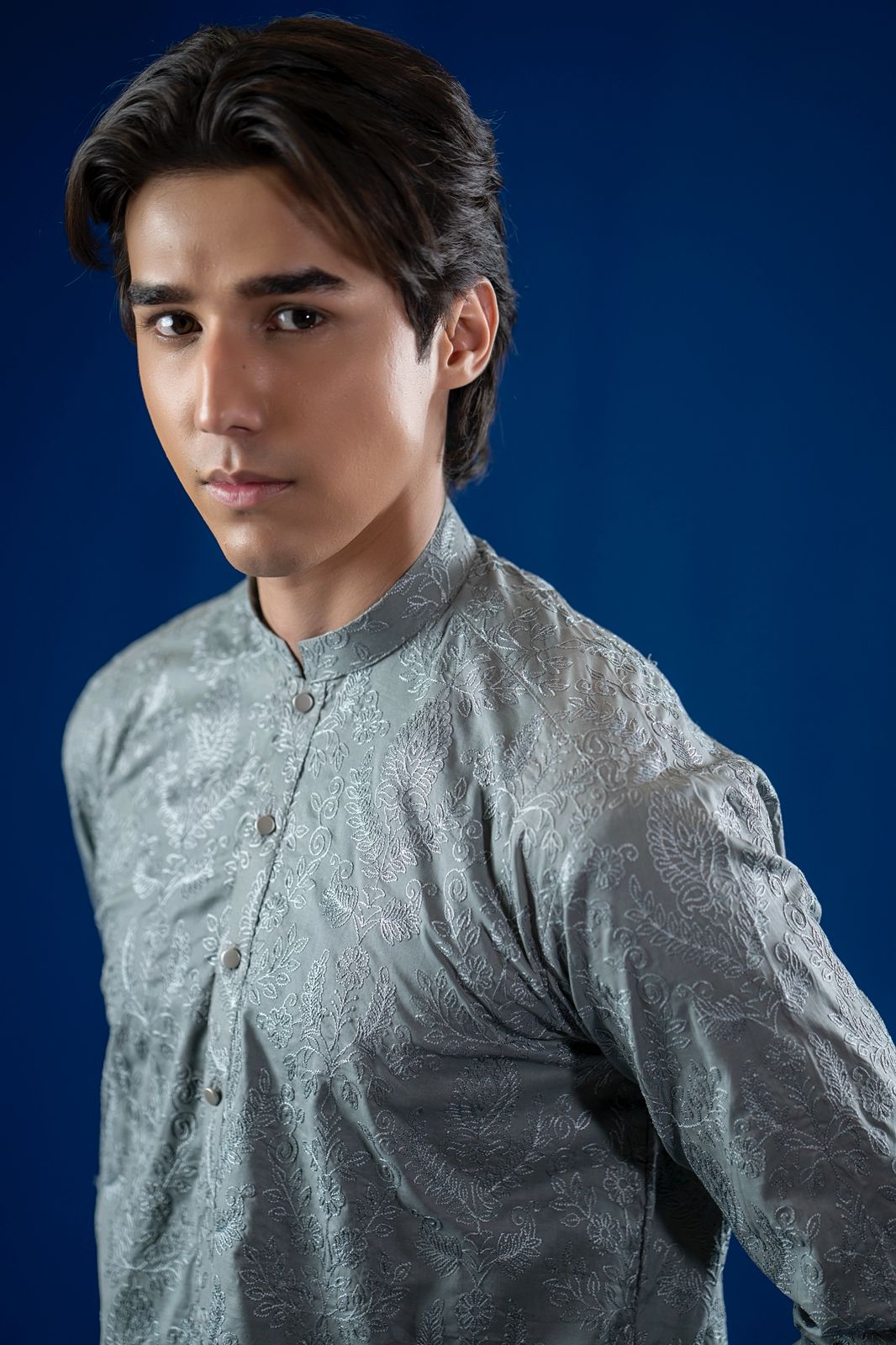 Grey Embroidered Cotton Kurta Set (2-Piece) - Image 2