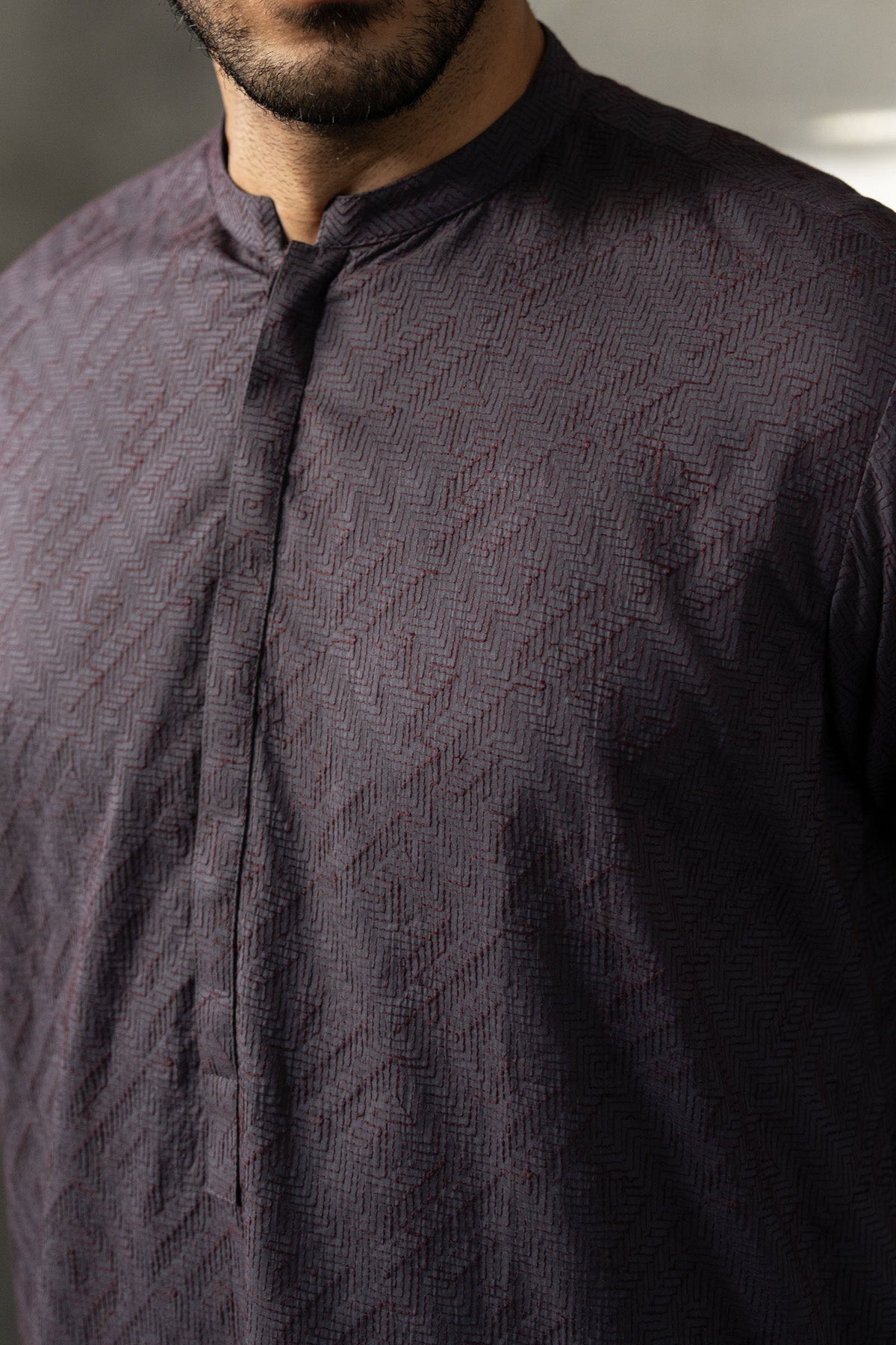 Grey Embroidered Cotton Kurta (2-Piece) - Image 1