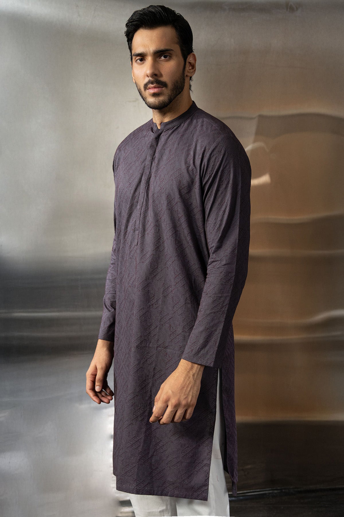 Grey Embroidered Cotton Kurta (2-Piece) - Image 2