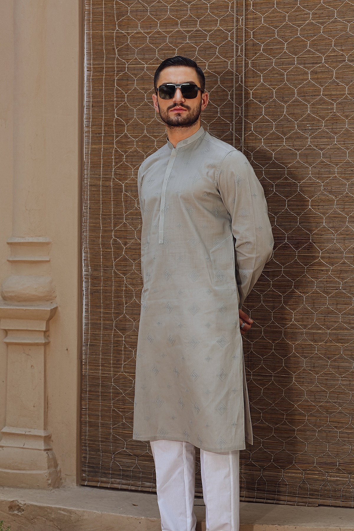 Grey Embroidered Egyptian Cotton Lawn Kurta (2-Piece) - Image 3