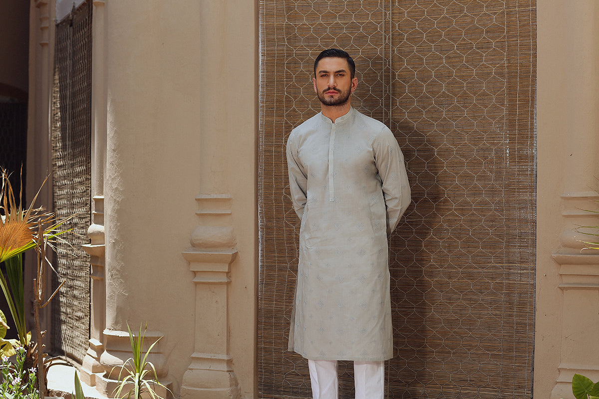 Grey Embroidered Egyptian Cotton Lawn Kurta (2-Piece) - Image 4
