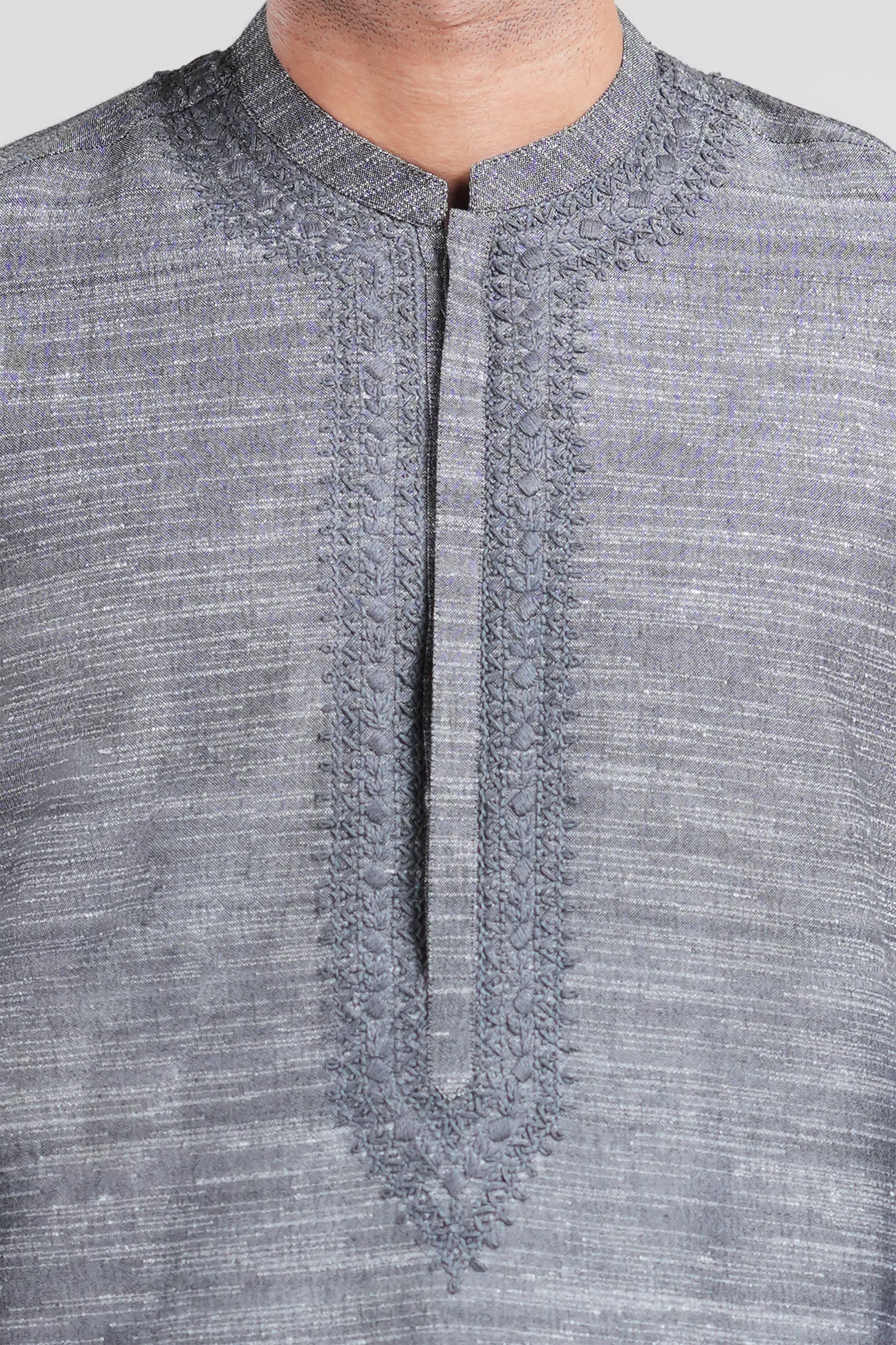 Grey Embroidered Handloomed Khaddar Kurta (2-Piece) - Image 1