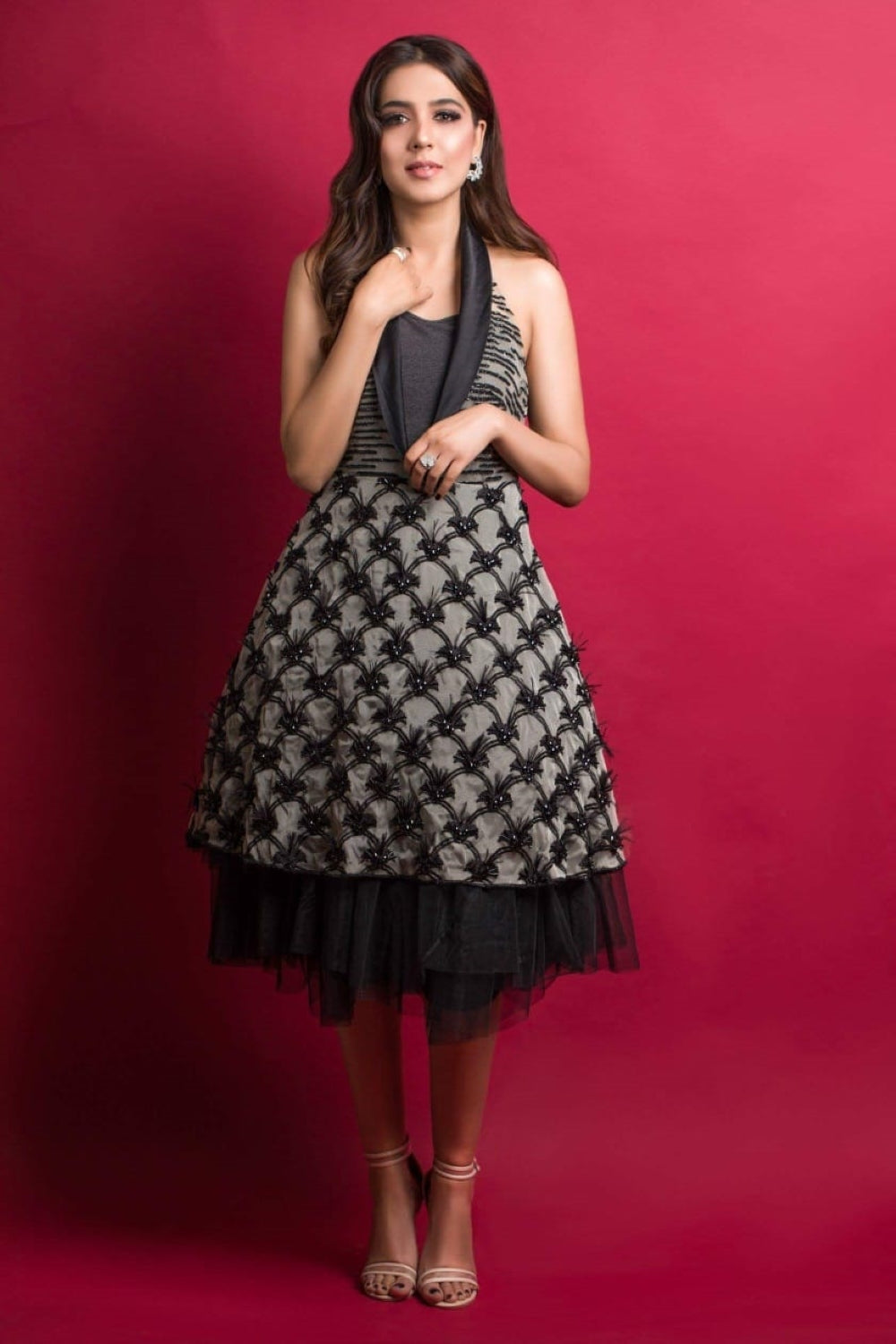 Black Grey Embellished Tulle Cocktail Dress (1-Pc) - Image 1