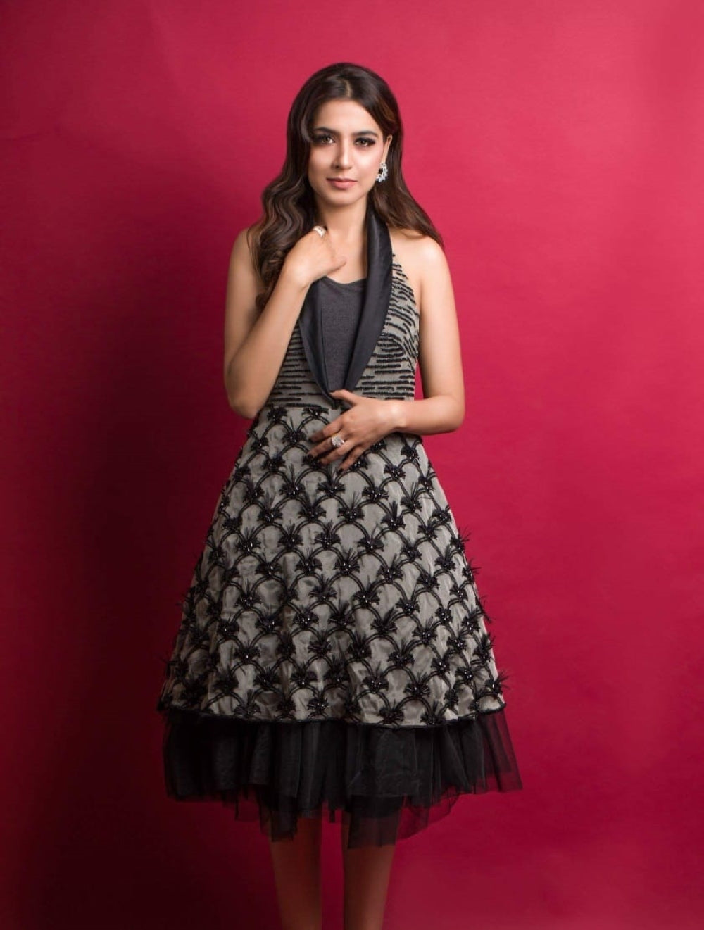 Black Grey Embellished Tulle Cocktail Dress (1-Pc) - Image 3