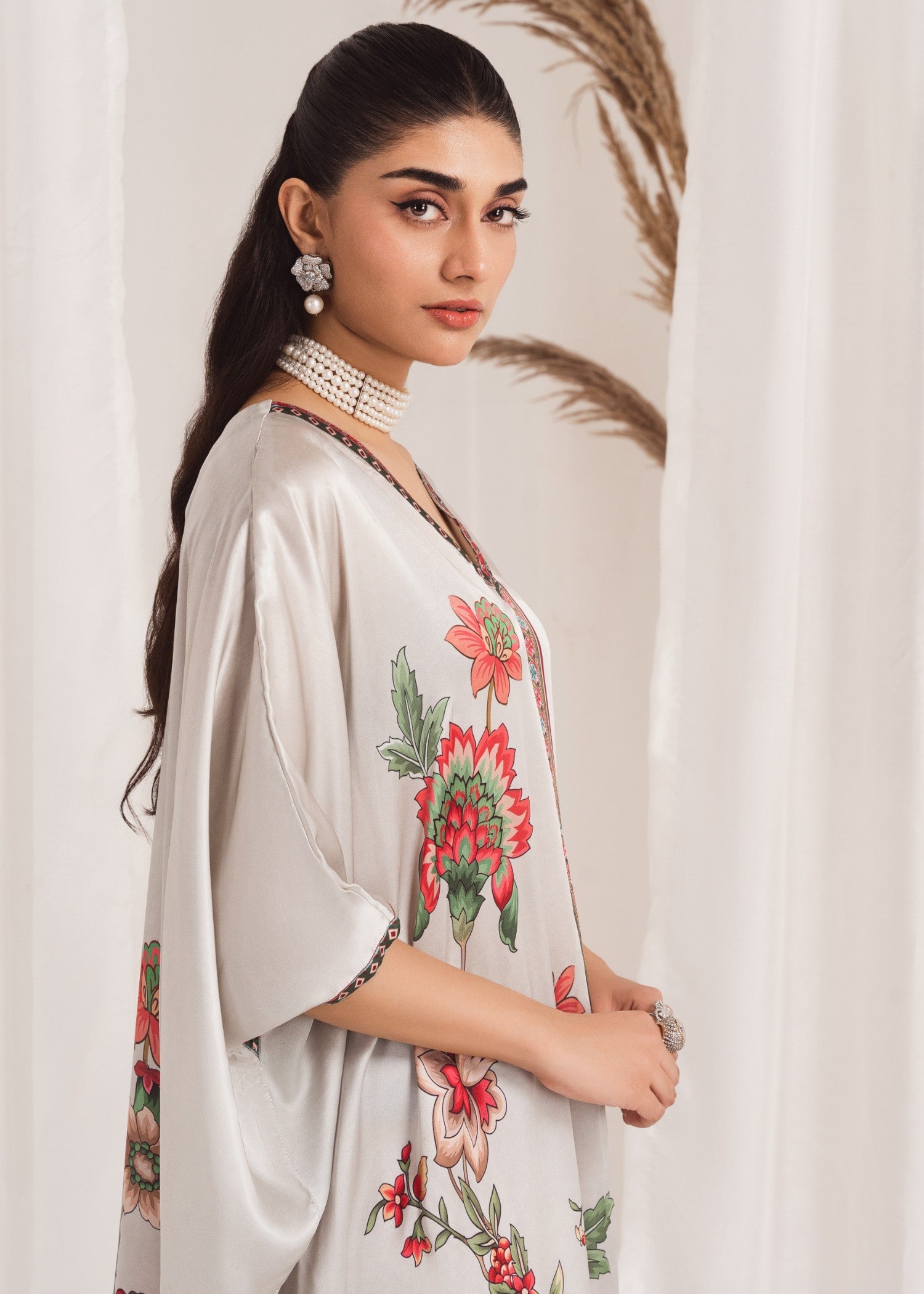 Grey Printed Silk Kaftan (1-Pc) - Image 4