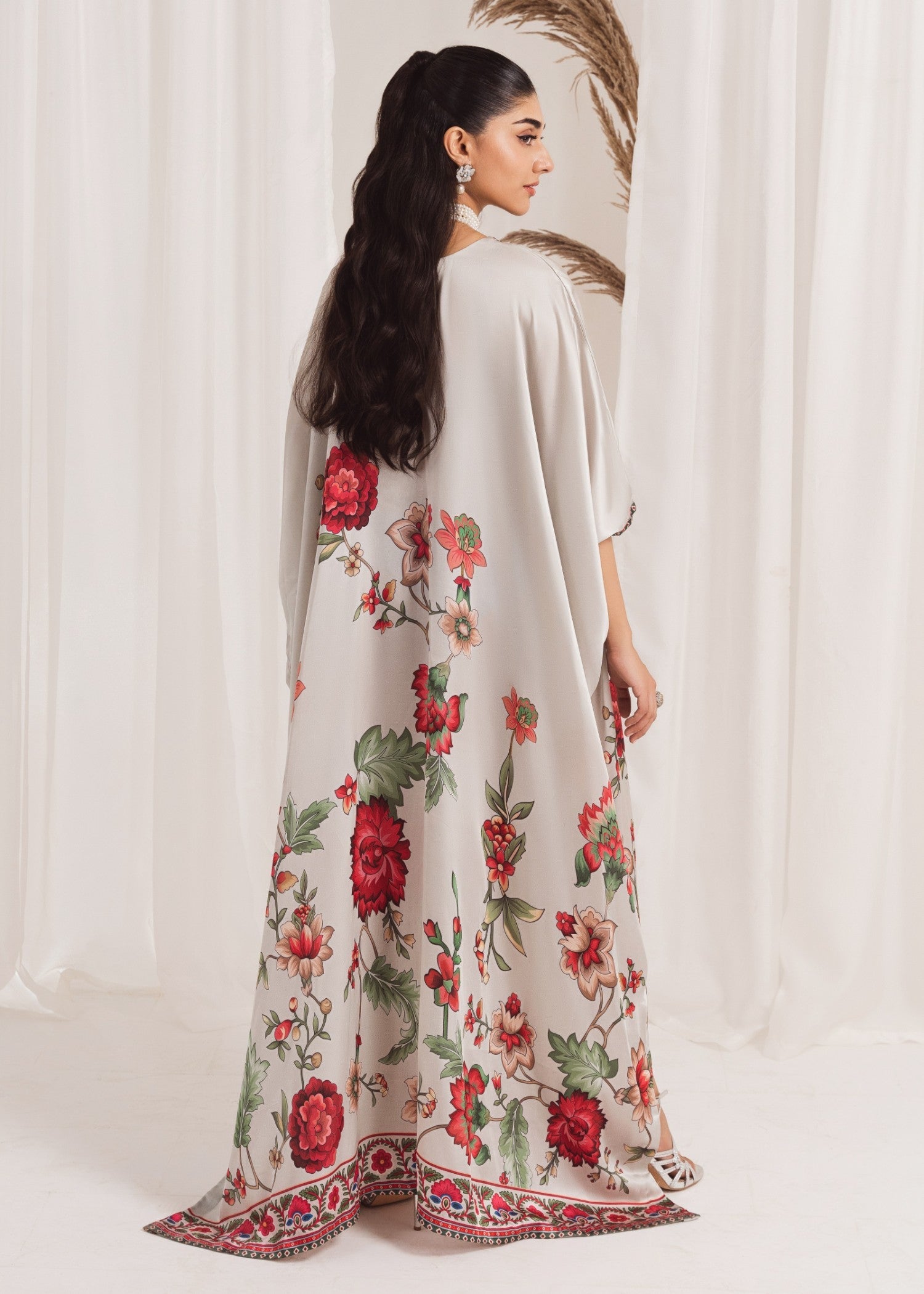 Grey Printed Silk Kaftan (1-Pc) - Image 5