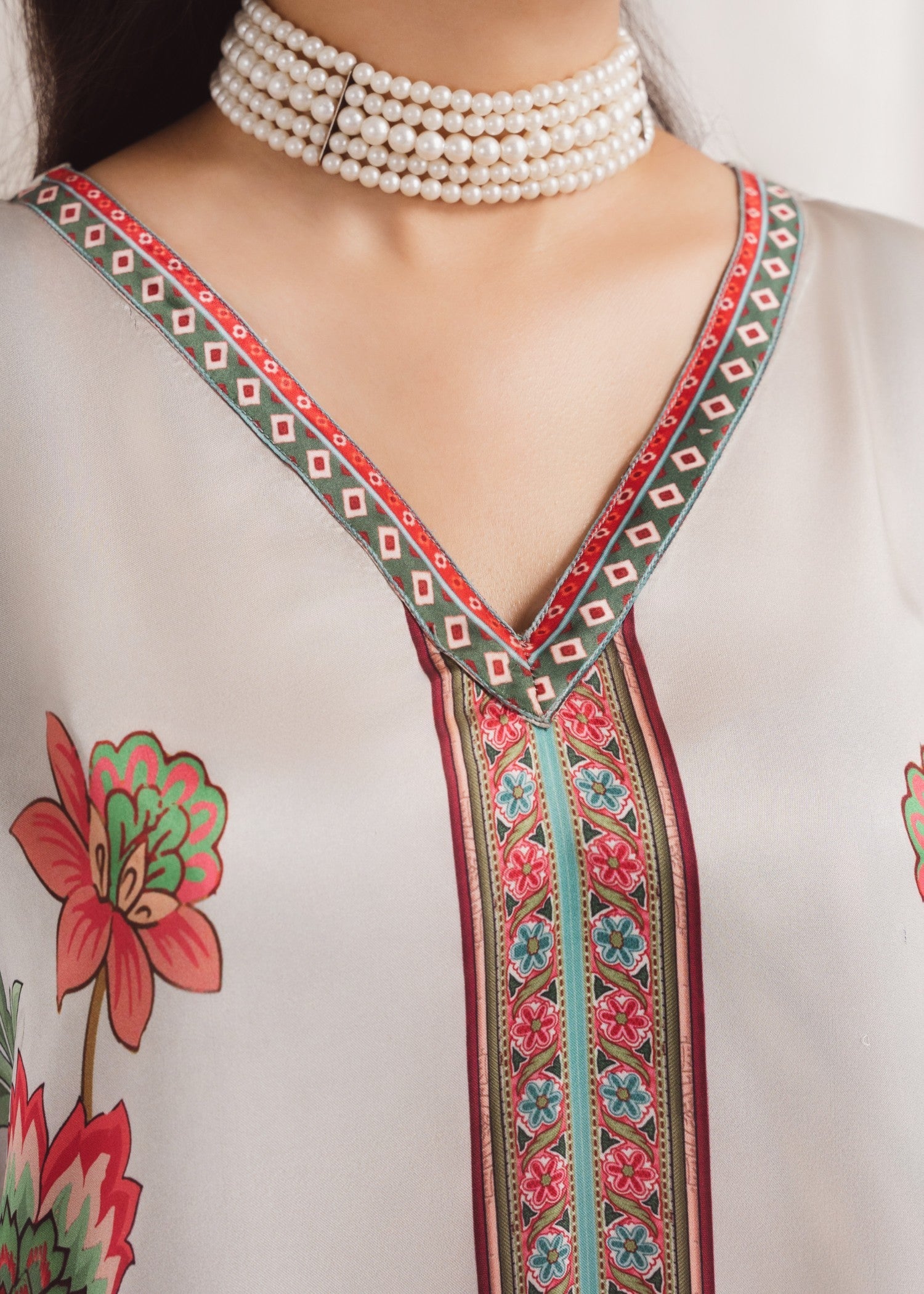 Grey Printed Silk Kaftan (1-Pc) - Image 7