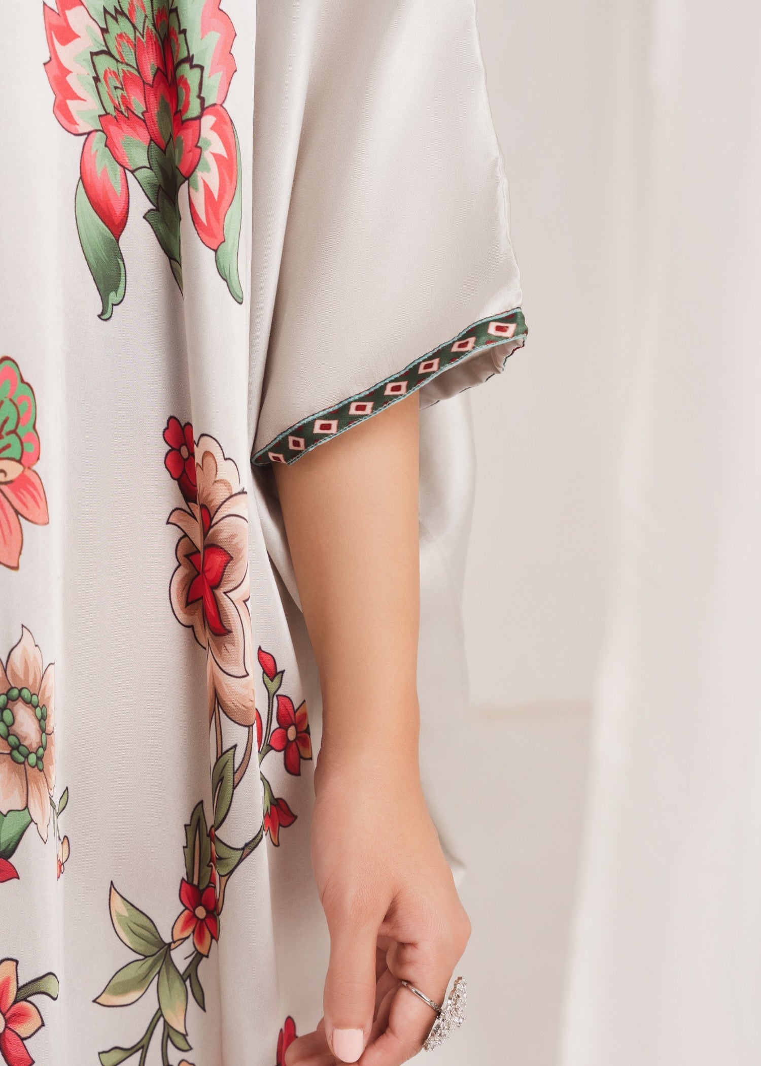 Grey Printed Silk Kaftan (1-Pc) - Image 8