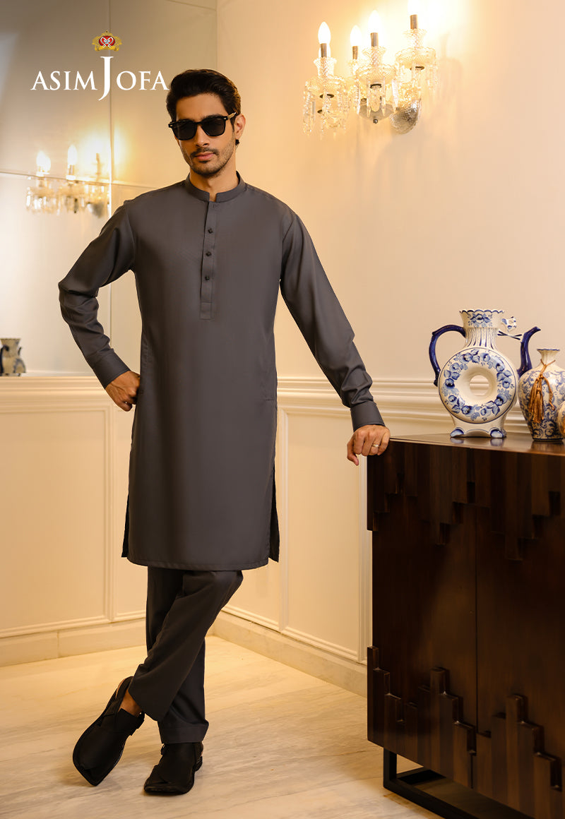 Seal Grey Blended Fabric Kurta Trouser Set (2-Piece) - Image 1