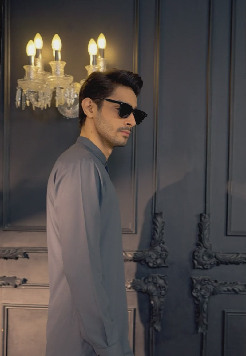 Seal Grey Blended Fabric Kurta Trouser Set (2-Piece) - Image 2