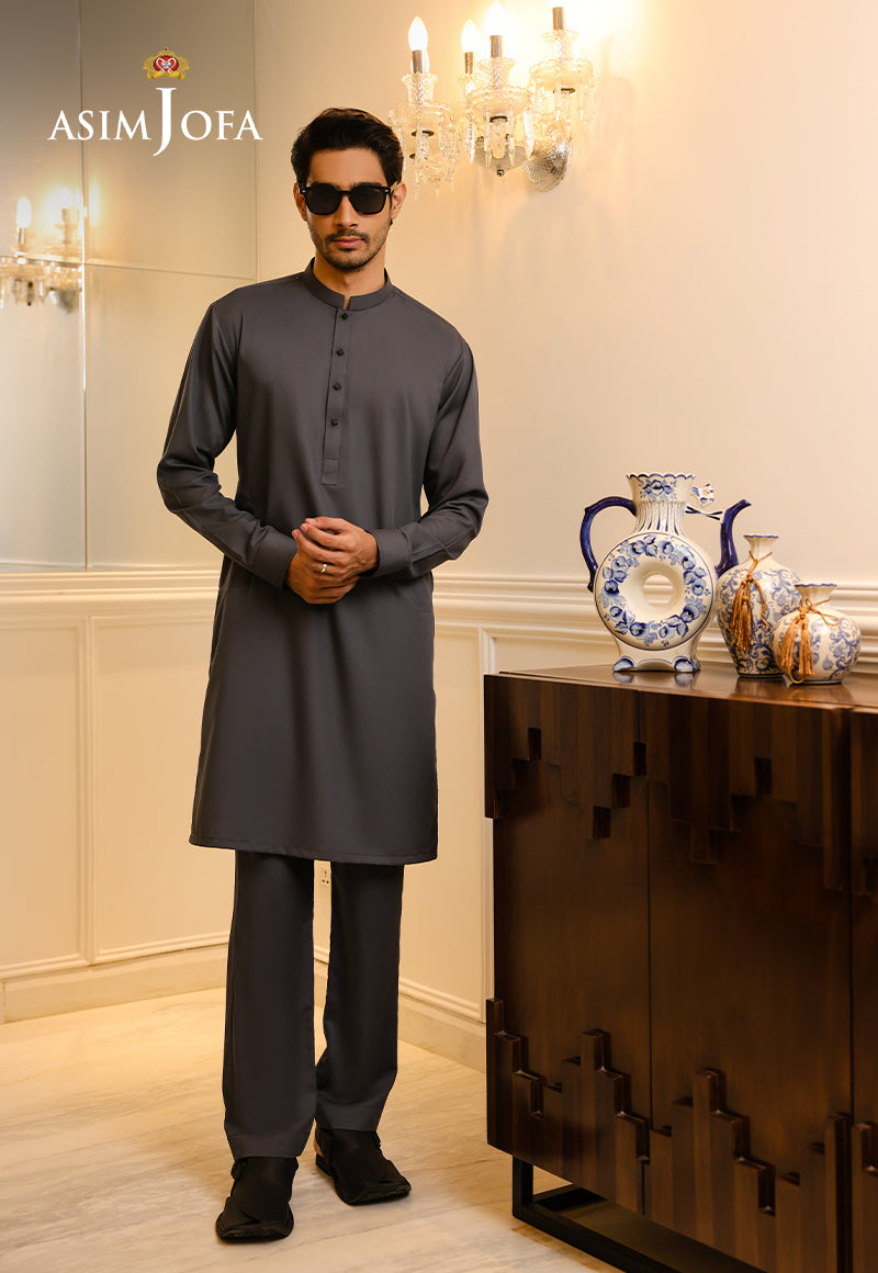 Seal Grey Blended Fabric Kurta Trouser Set (2-Piece) - Image 3