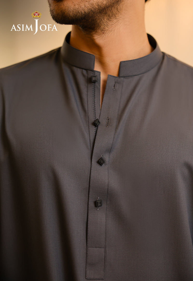 Seal Grey Blended Fabric Kurta Trouser Set (2-Piece) - Image 4